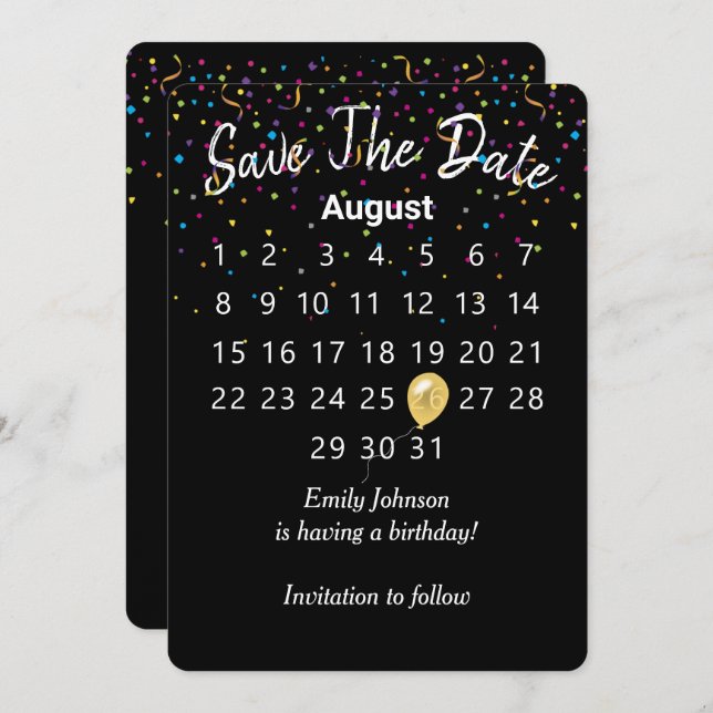 Save the Date Birthday Party Calendar  Invitation (Front/Back)