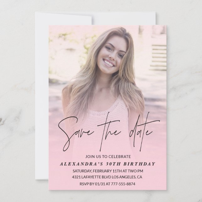 Save the date Birthday Party Photo Blush Pink Invitation (Front)