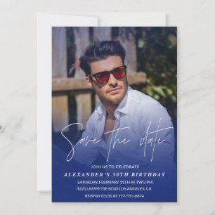 Save the date Birthday Party Photo Navy blue Invitation