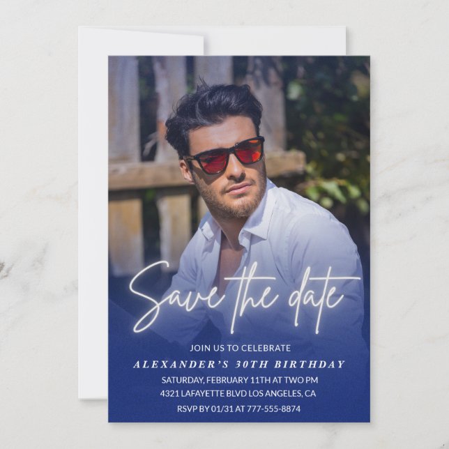 Save the date Birthday Party Photo Navy Invitation (Front)