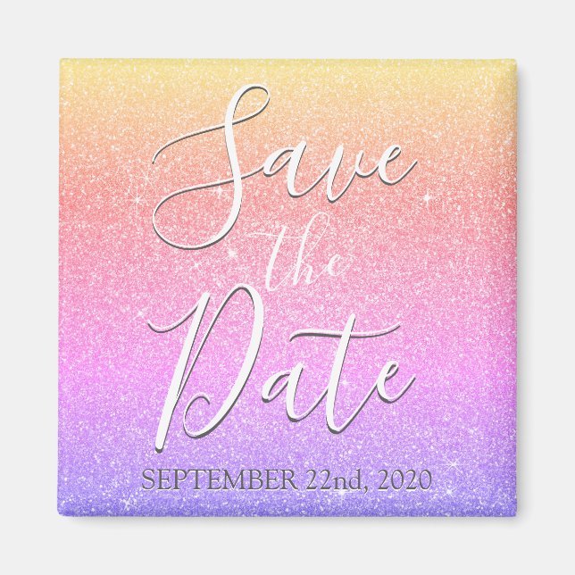 Save the Date Birthday Purple Glitter Sparkle Magnet (Front)