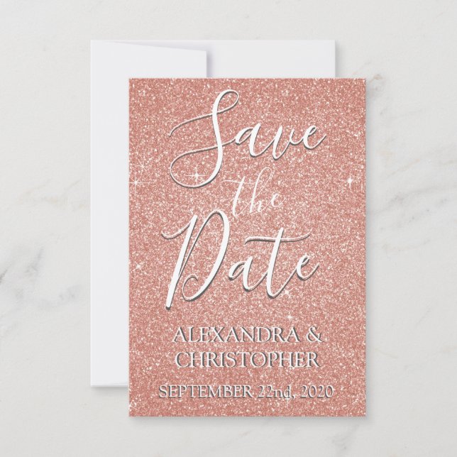 Save the Date Birthday Rose Gold Pink Glitter (Front)