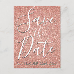 Save the Date Birthday Rose Gold Pink Glitter Announcement Postcard
