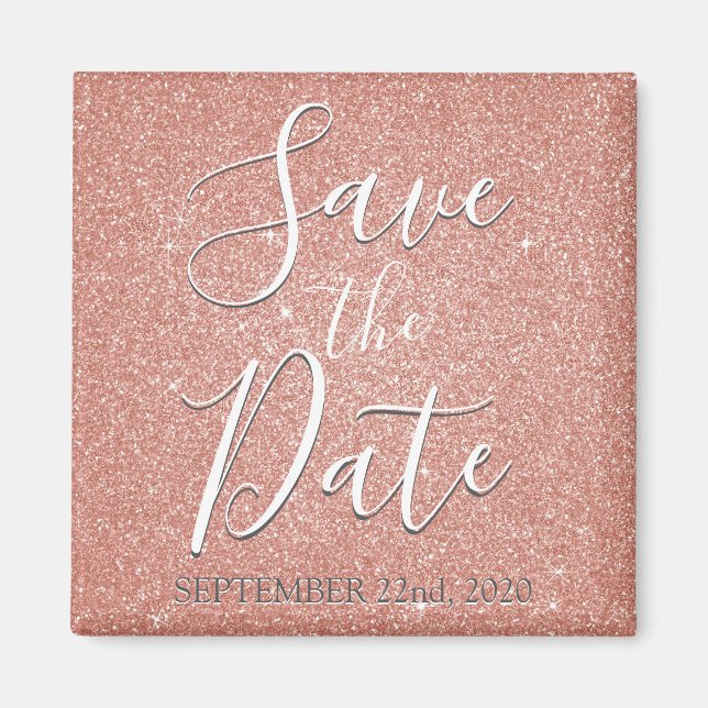 Save the Date Birthday Rose Gold Pink Glitter Magnet (Front)