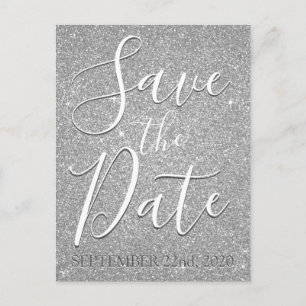 Save the Date Birthday Silver Glitter Announcement Postcard