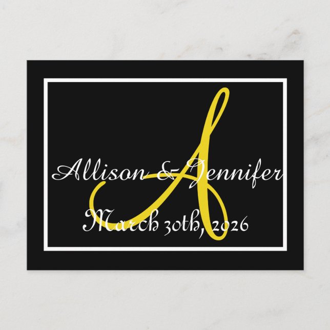 Save the date Black and Gold Announcement Postcard (Front)