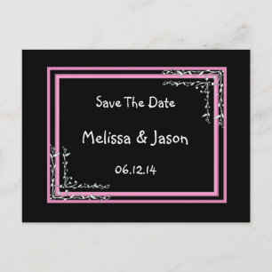 SAVE THE DATE - Black and Pink - Scroll Work Announcement Postcard