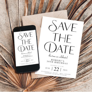 Save The Date Black and White 50 Birthday Invitation