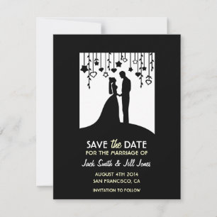Save the date - black and white bride & groom