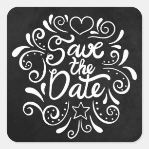 Save the Date Black And White Chalkboard Wedding Square Sticker