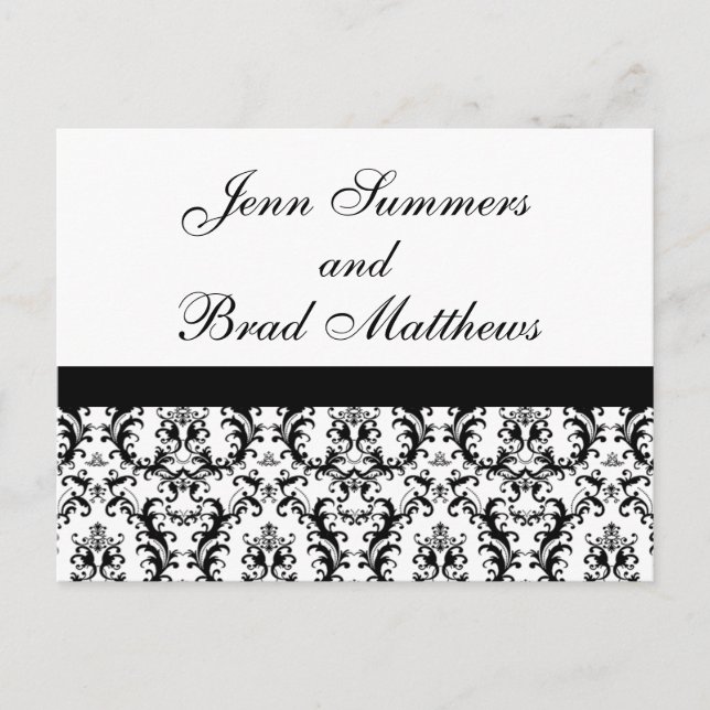 Save the Date Black and White Damask Card (Front)