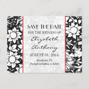 save the date black and white damask postcards
