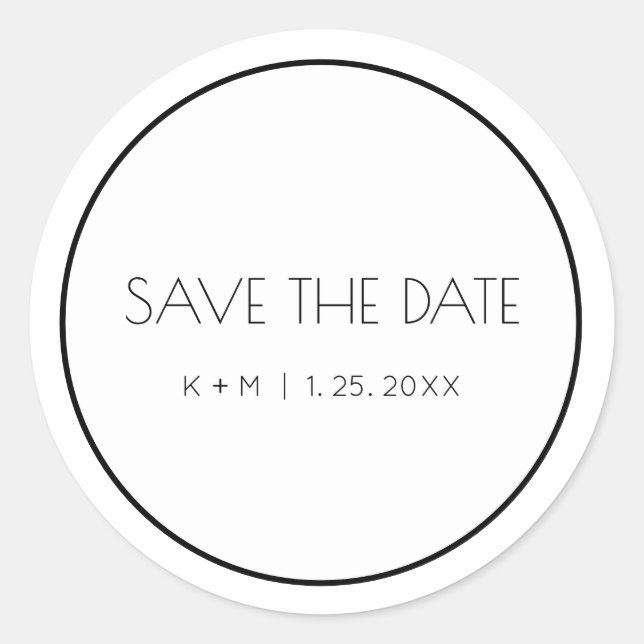 Save The Date Black And White Modern Typography Classic Round Sticker (Front)