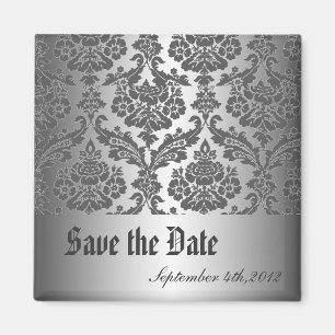 save the date,black damask magnet
