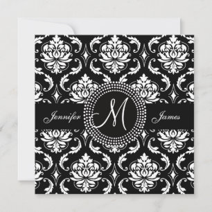 Save the Date Black Damask Monogram Announcement