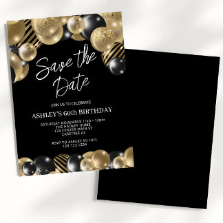 Save the Date Black Gold 50th Birthday Invitation