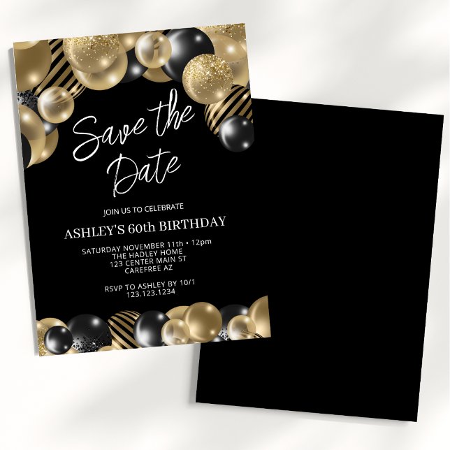 Save the Date Black Gold 50th Birthday Invitation (Creator Uploaded)