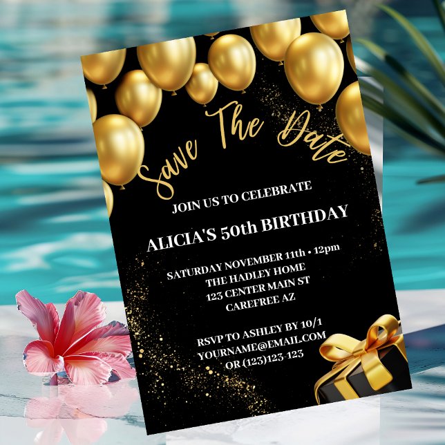 Save the Date Black Gold 50th Birthday Invitation (Creator Uploaded)