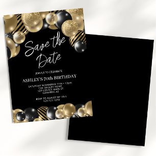 Save the Date Black Gold 70th Birthday Invitation