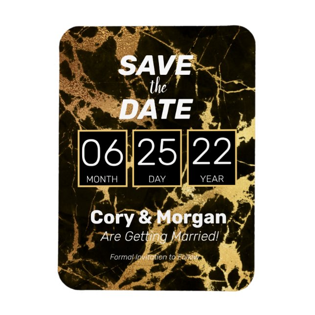 SAVE the DATE | Black & Gold Marble Look Magnet (Vertical)