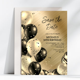 Save the Date Black Gold Men's 50th Birthday Invitation