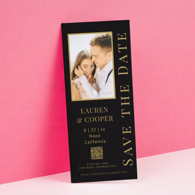 Save The Date Black Gold QR Code Modern Wedding (Creator Uploaded)