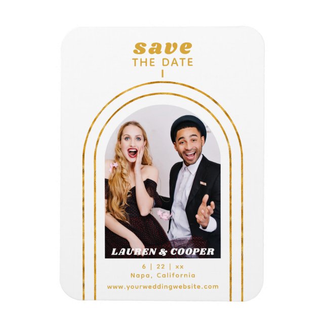 Save The Date Black Gold Stylish Art Deco Wedding Magnet (Vertical)