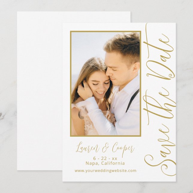 Save The Date Black Gold Stylish Modern Wedding (Front/Back)