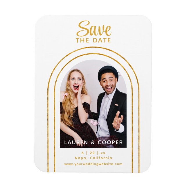 Save The Date Black Gold Stylish Modern Wedding Magnet (Vertical)