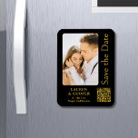 Save The Date Black Gold Stylish Modern Wedding Magnet<br><div class="desc">Save The Date Black Gold Stylish Script Modern Wedding Magnets features a black background with your custom photo. Personalise with your text by editing the text in the text boxes provided and add your website URL for your custom QR code. Designed for you by ©Evco Studio www.zazzle.com/store/evcostudio</div>