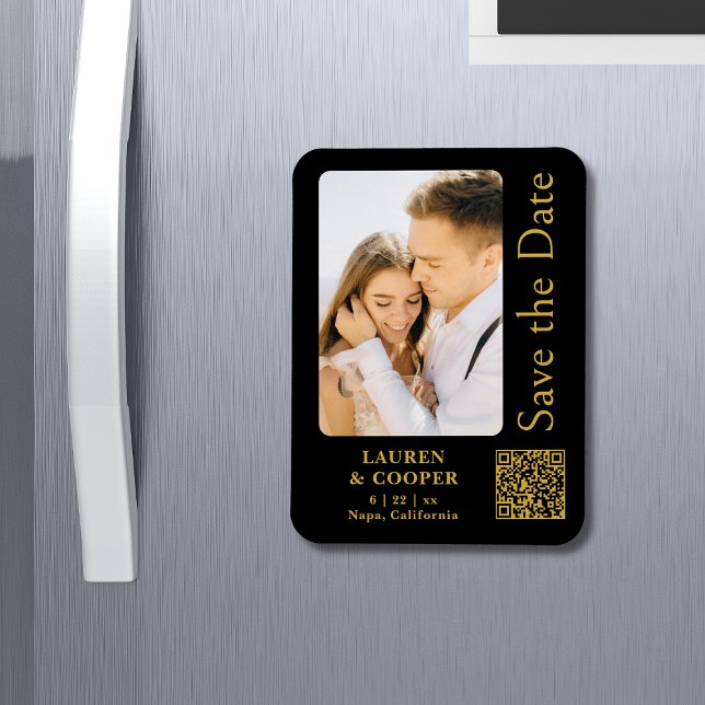 Save The Date Black Gold Stylish Modern Wedding Magnet (Creator Uploaded)