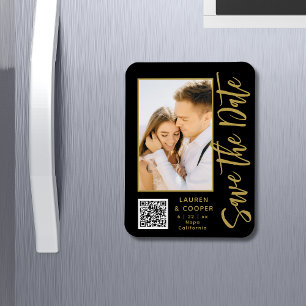 Save The Date Black Gold Stylish Modern Wedding Magnet