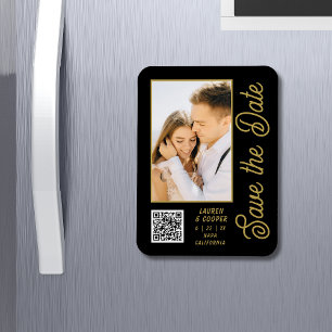 Save The Date Black Gold Stylish Modern Wedding Magnet