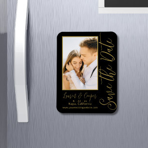 Save The Date Black Gold Stylish Modern Wedding Magnet