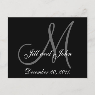 Save the Date | Black Grey Monogram Announcement Postcard