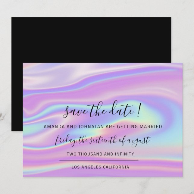 Save The Date Black Minimalism Holographic Pink (Front/Back)