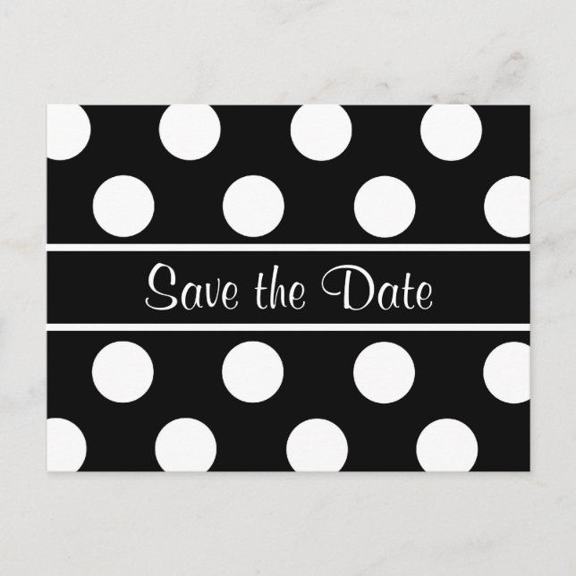 Save the Date Black Polka Dot Photo PostCard (Front)