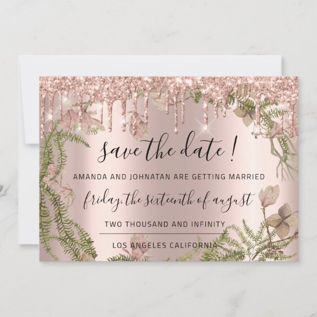 Save The Date Black Rose Floral Woodland Drips (Front)