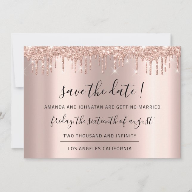 Save The Date Black Rose Glitter Sparkly Drips (Front)