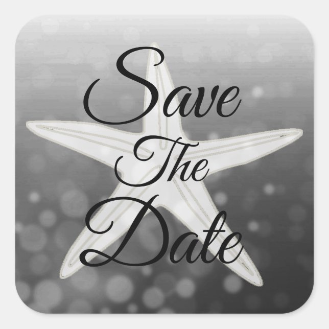 Save the Date Black Starfish Wedding Sticker (Front)