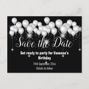 Save the Date Black WHITE Balloons  All Occassion Announcement Postcard