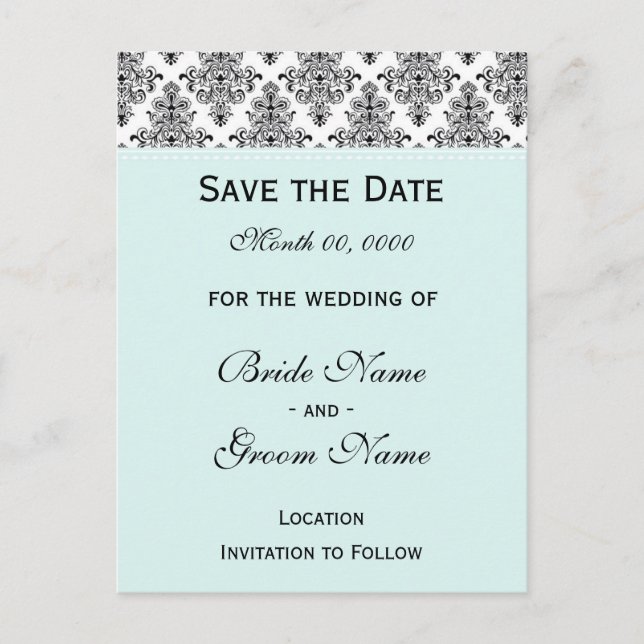 Save the Date - Black & White Blue Announcement Postcard (Front)