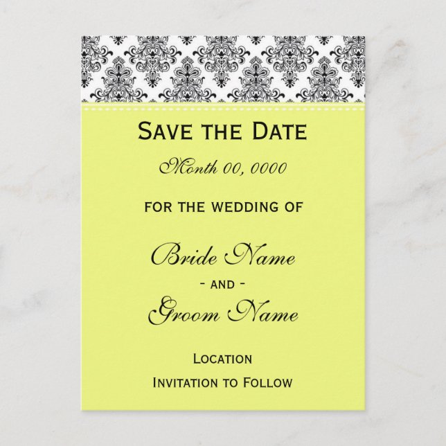 Save the Date - Black & White & Corn Yellow Announcement Postcard (Front)