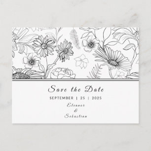 "Save the Date" black & white daisy flower pattern Postcard