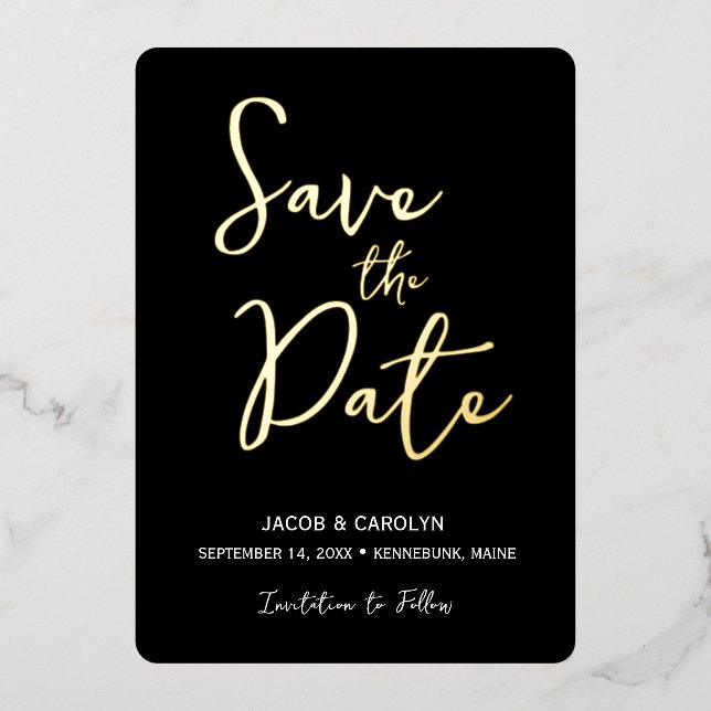 Save the Date Black White Gold Wedding (Front)