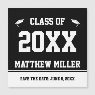Save the Date Black White Grad's Name Graduation
