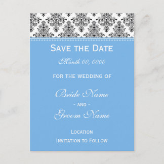 Save the Date - Black & White & Light Blue Announcement Postcard