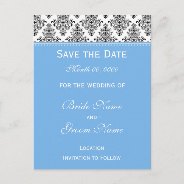 Save the Date - Black & White & Light Blue Announcement Postcard (Front)