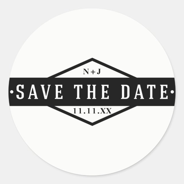 SAVE THE DATE Black & White Modern Rustic Custom Classic Round Sticker (Front)