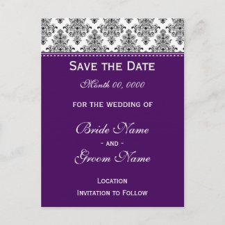 Save the Date - Black & White & Purple Announcement Postcard